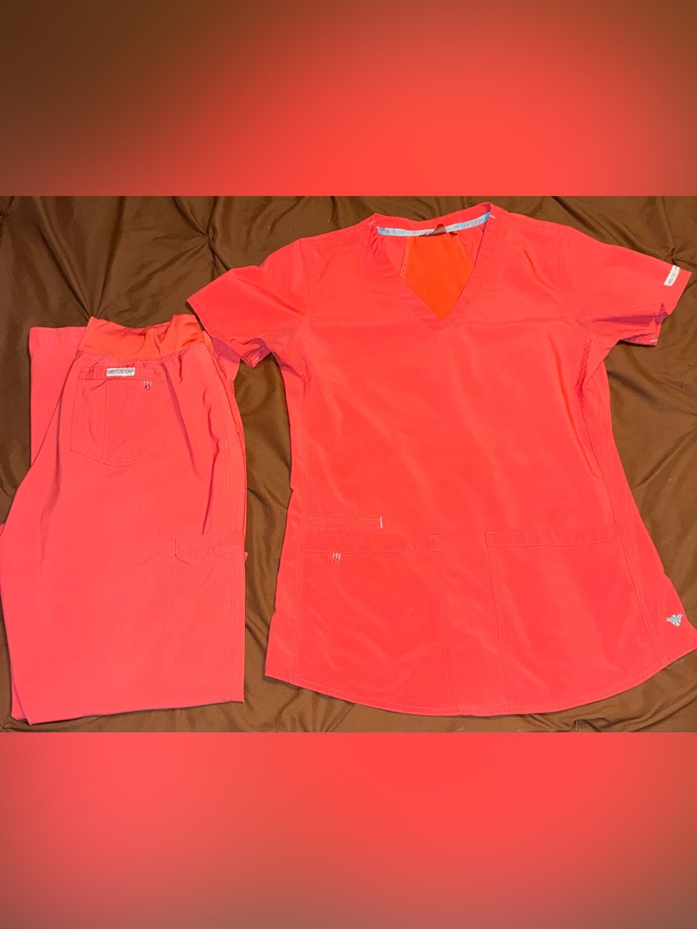 Coral pink Med Couture Scrub Set